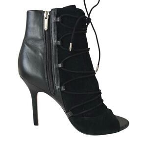 Sam Edelman Women Leather Bootie Shoes Stiletto 4” Heel Black Open Toe Size 7.5”